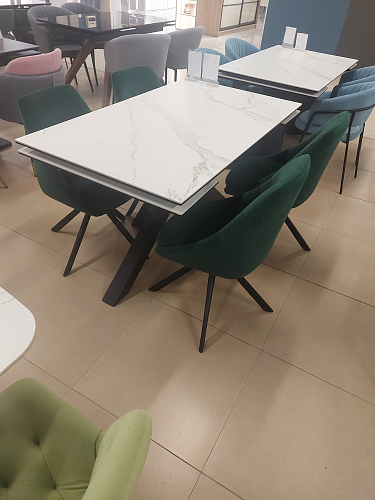 Керамический стол Бронхольм 140(200)х80х77 белый мрамор / черный из шоурума 1